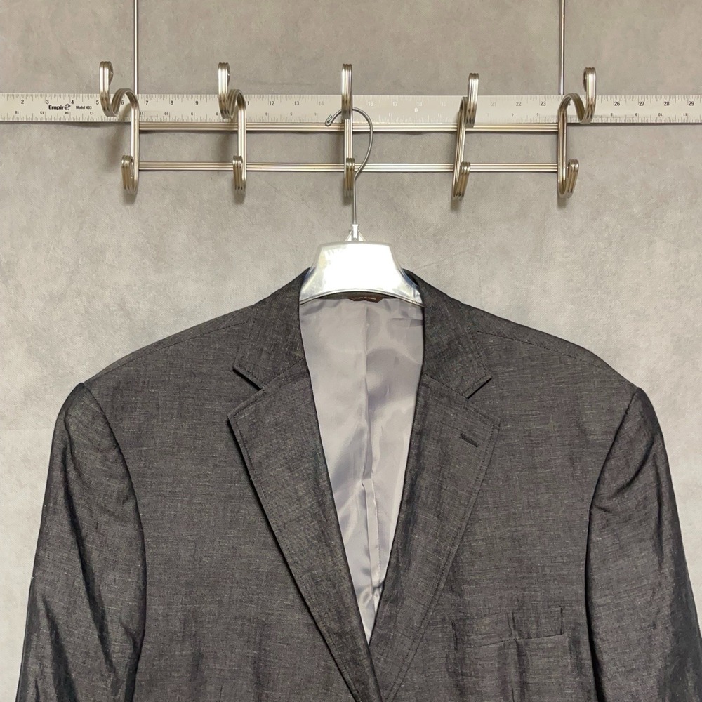 Oak Hill Blazer Men 50R 52R Gray Shiny Linen Cotton 2B Chambray Career DXL Luxe